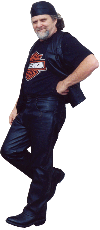Nik C. Colyer wearing motorcycle leathers